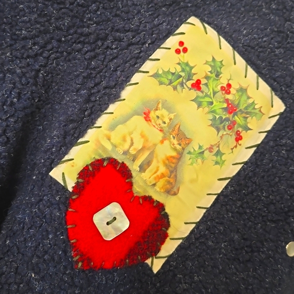 🎄Tasha Polizzi Saddleblanket Snap Sherpa Fleece Jacket Patchwork Kittens Xmas - Picture 5 of 7